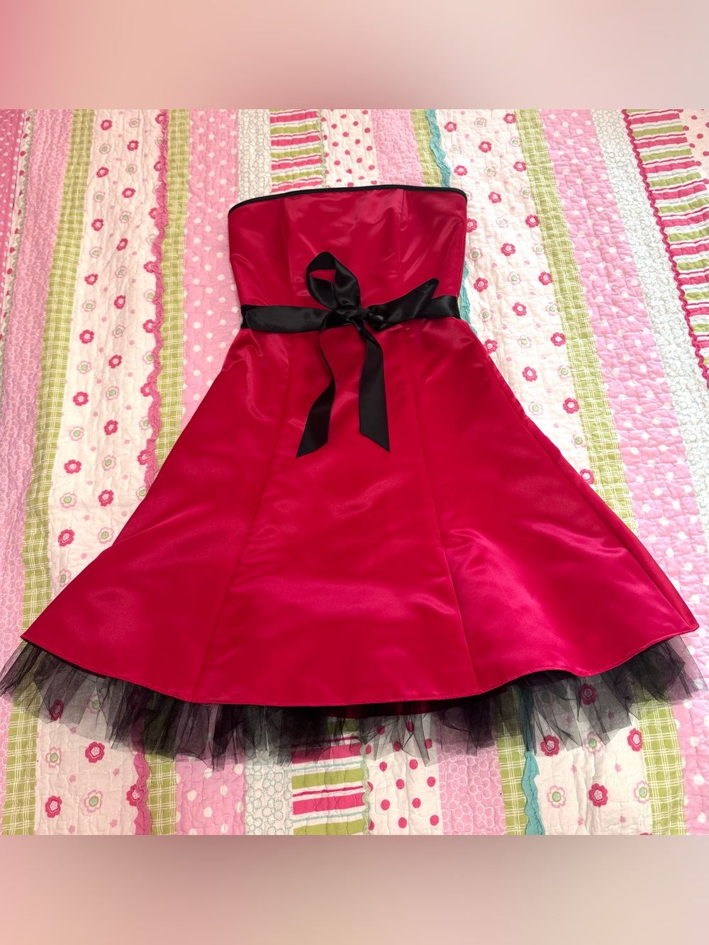 Vintage satin Y2K 2000s hot pink tulle bow party dress